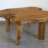 Brutalist coffee table in solid wood from the 50s