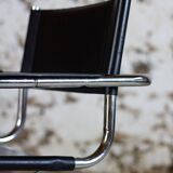 Cantilever armchair in chromed metal and black leather, 1970