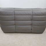 Michel Ducaroy's 2-seater mouse grey leather sofa for Ligne Roset