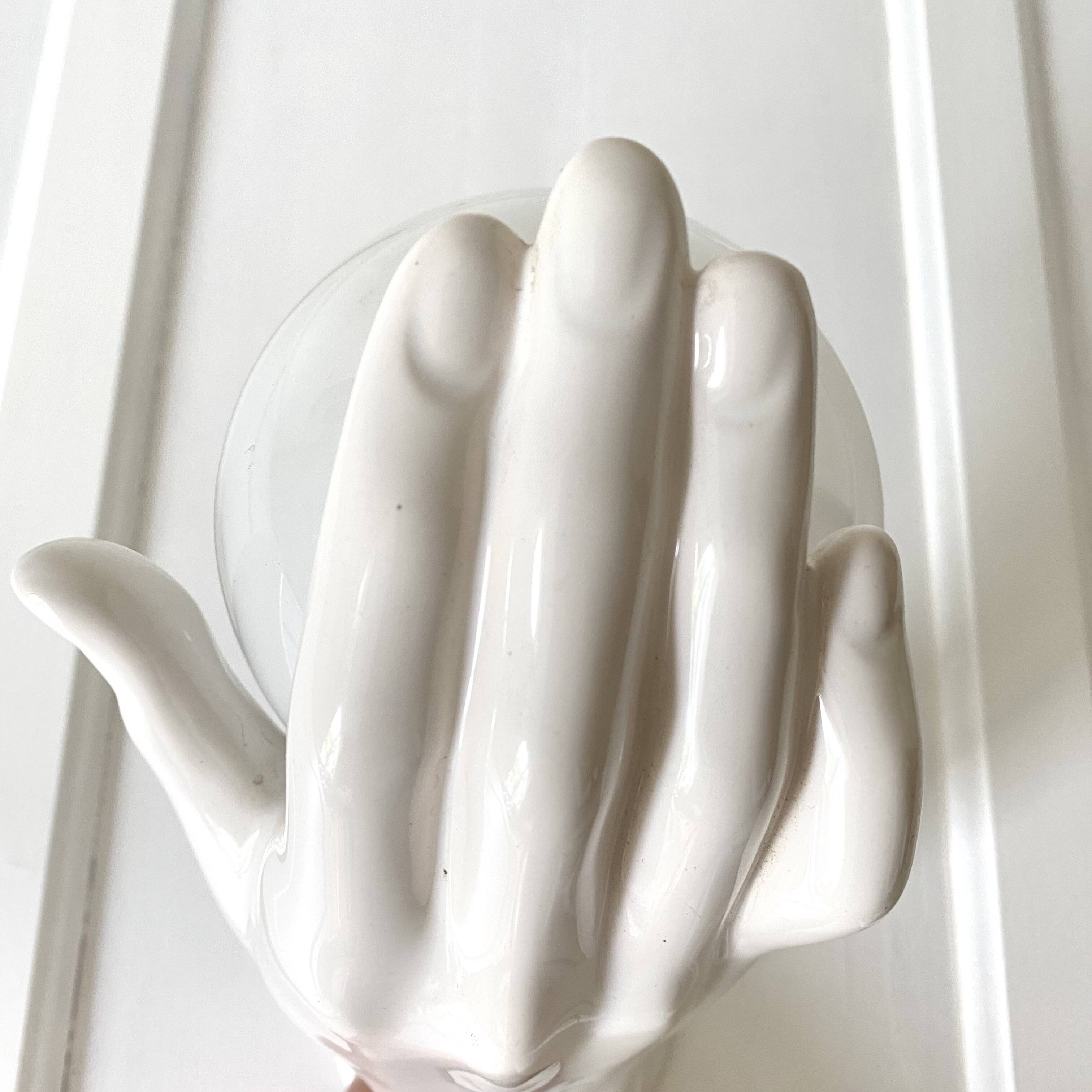 Ceramic and opaline women's hand wall light, 1970s