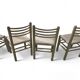 5 chaises de salle à manger / cadre en bois gris clair / siège en cuir / Allemagne années 1970 / étiqueté "ideen für kuchen - innenarchitektur"