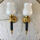 Pair of opaline and golden brass wall lamps art deco style 30s