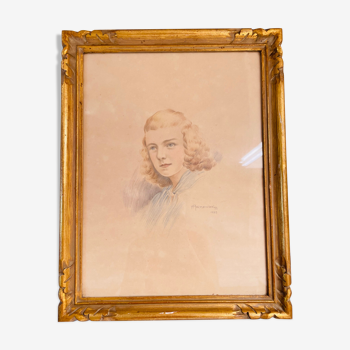Framed pastel portrait