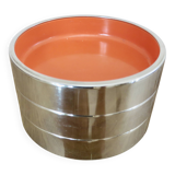 Set of 3 stackable ashtrays in colored melamine, chrome metal from the 70s