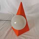 Ceramic pyramid lamp, opaline sphere, postmodern, 1970.