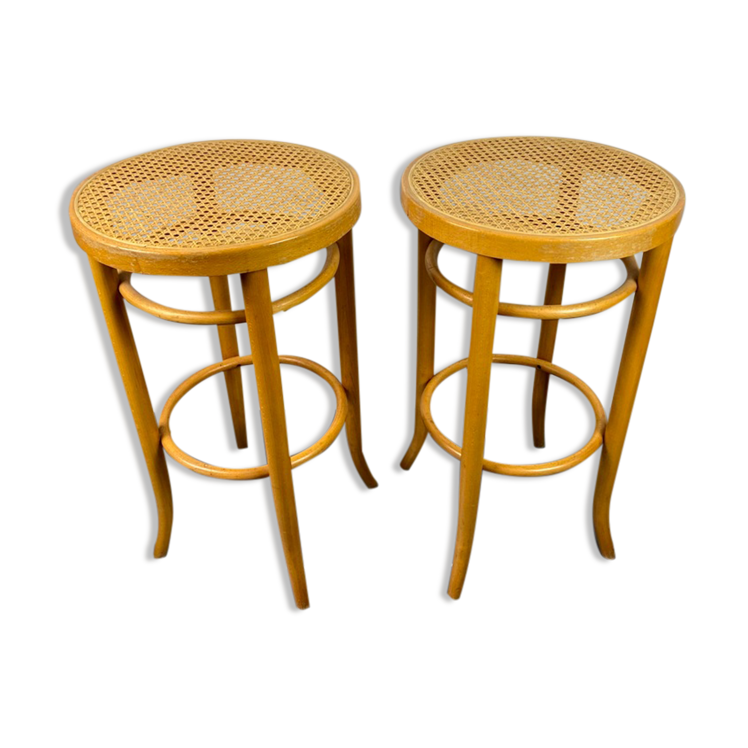 Bar stools cannage and curved wood 80s