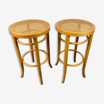 Bar stools cannage and curved wood 80s