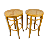 Bar stools cannage and curved wood 80s
