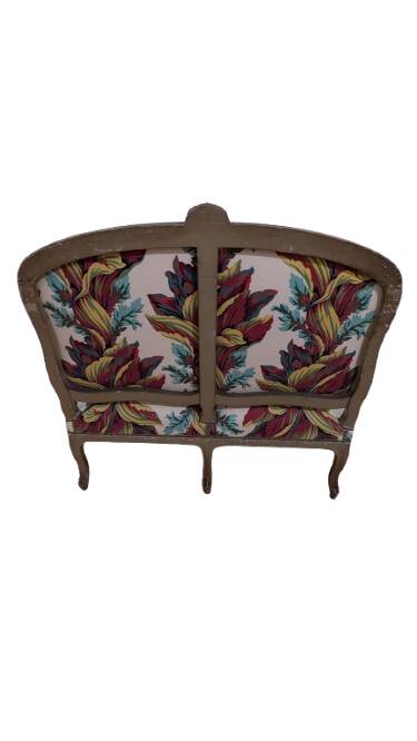 Directoire style sofa, carved wood & floral fabric, perfect condition