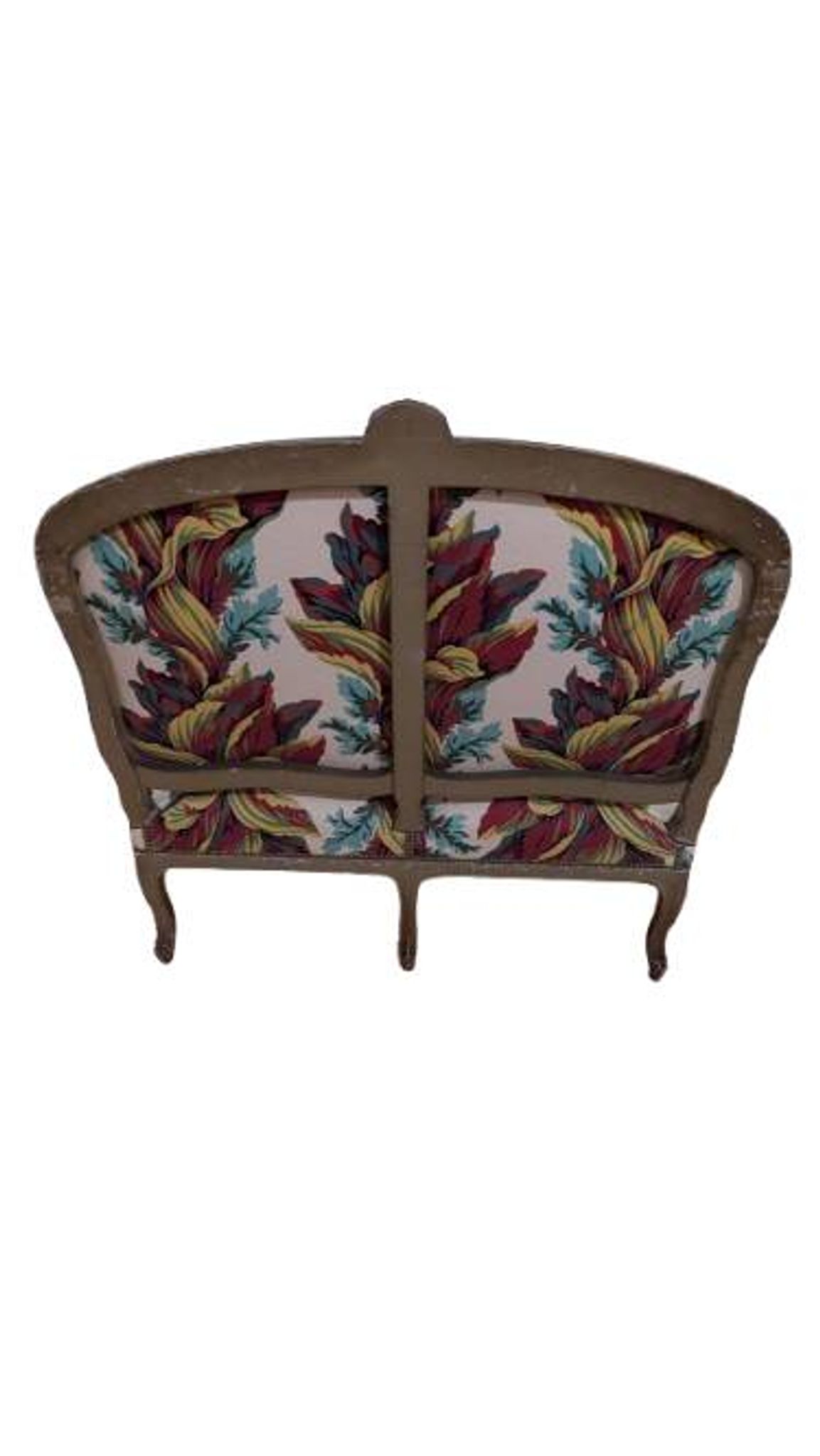Directoire style canapé with carved wood & floral fabric in perfect condition.