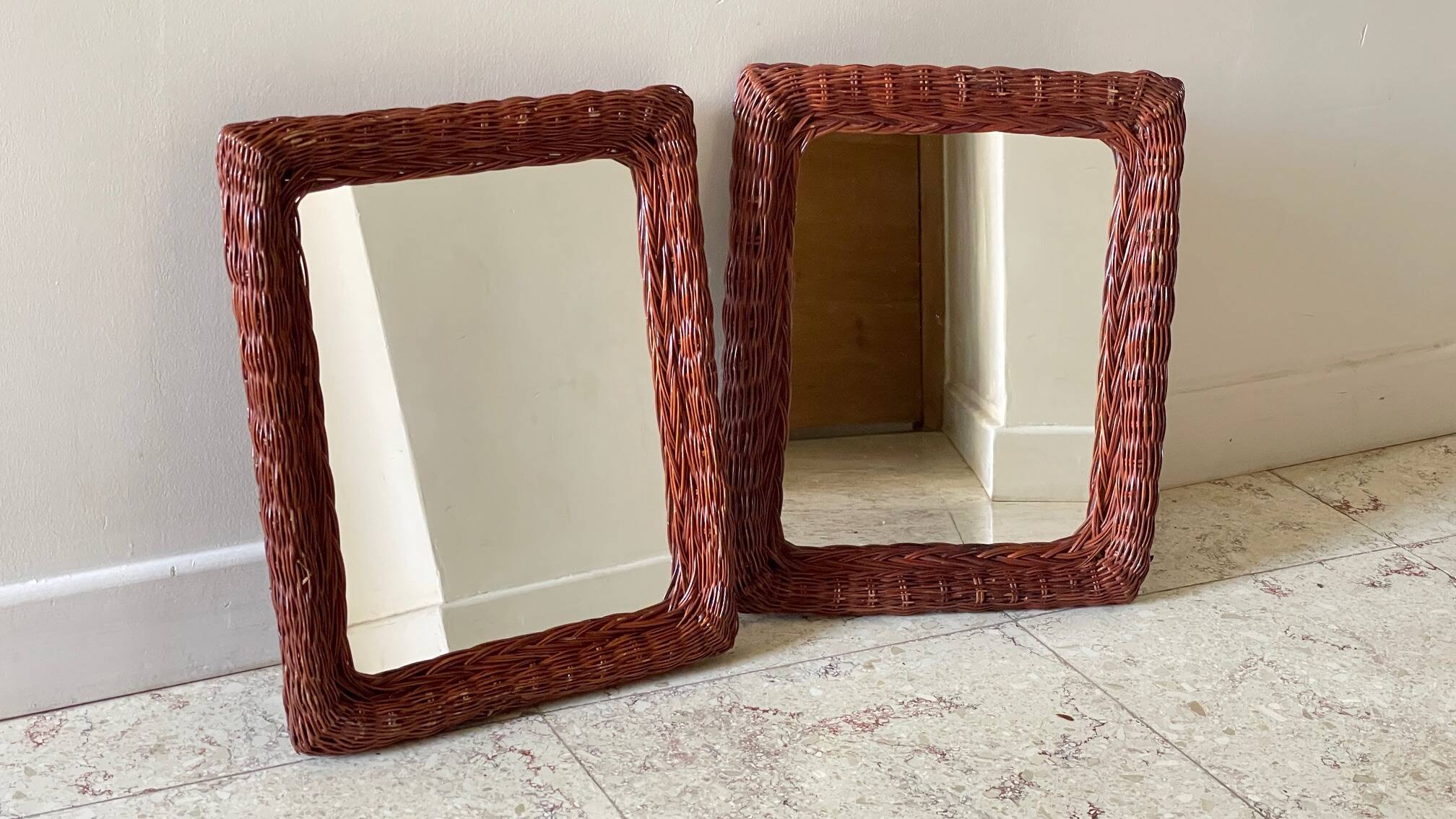 Pair of VINTAGE Rattan MIRRORS