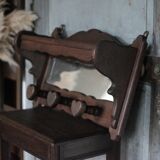 Solid wood coat rack with wall mirror, heart-shaped coat hooks