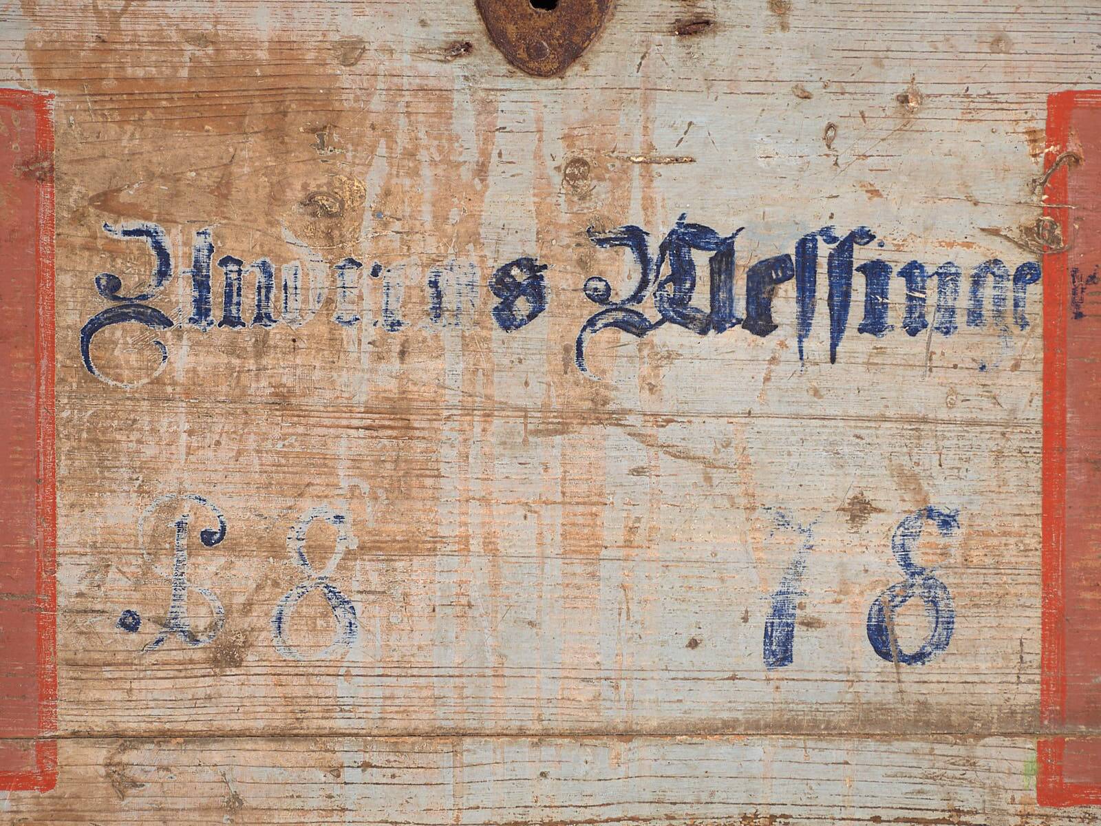 Antique grey trunk with floral details dated 1878 #26