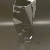 Black tinted glass vase with crumpled effect