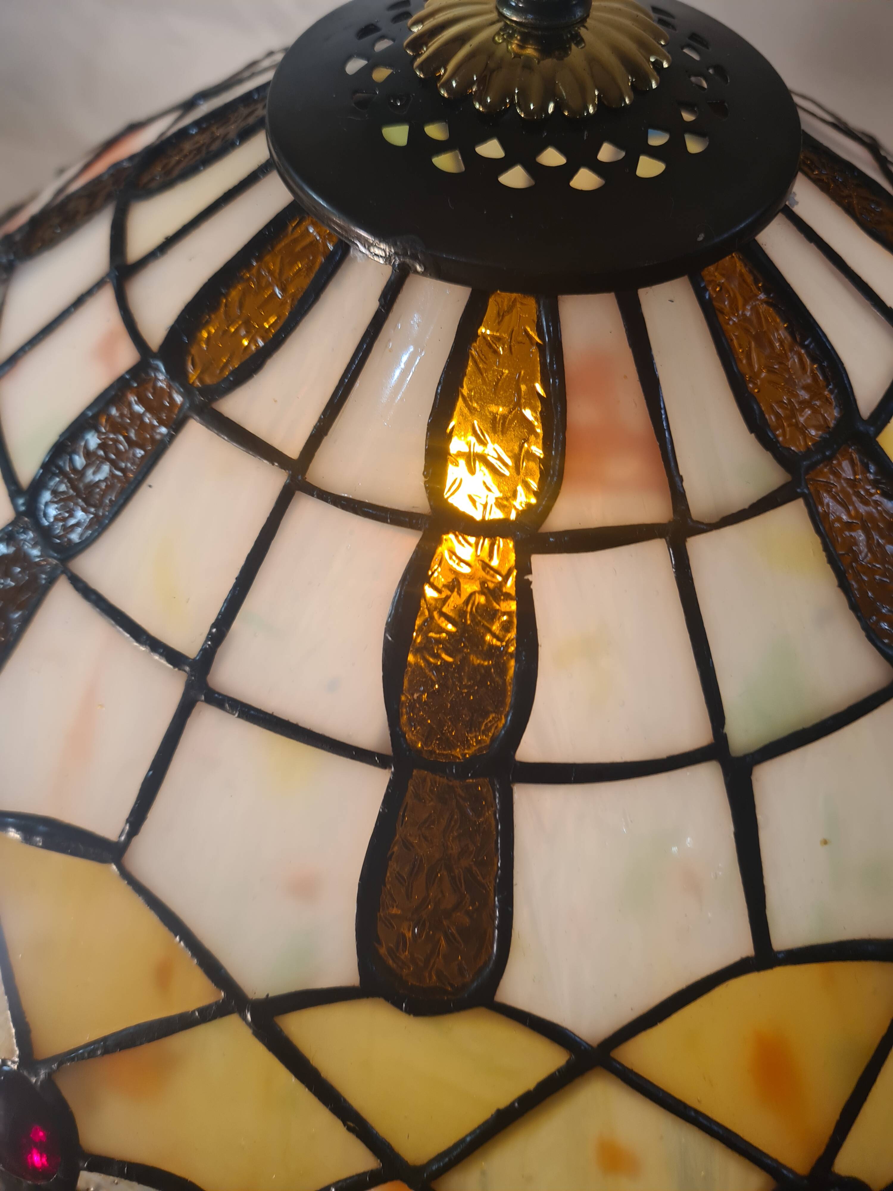 antique 19th century bronze rocaille lamp with a beautiful glass shade soldered with lead