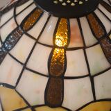 antique 19th century bronze rocaille lamp with a beautiful glass shade soldered with lead