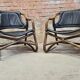 Pair of vintage skaï bamboo armchairs