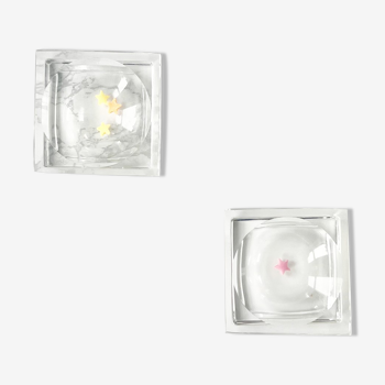 Deux cendriers carrés en cristal Baccarat
