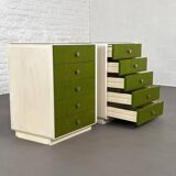 Beige Wood and Green Varnish Bedside Tables, Norway, 1960s, Set of 2