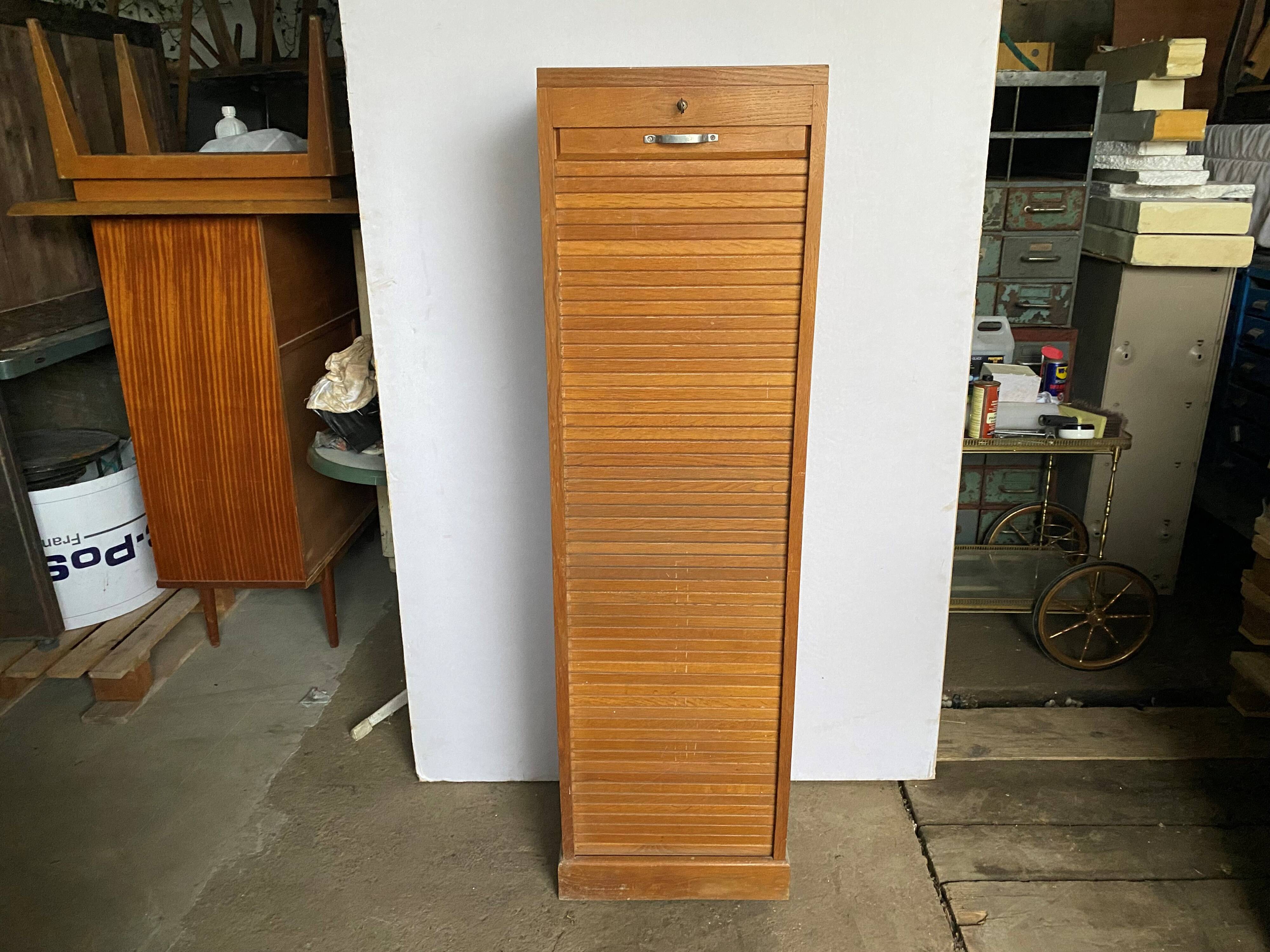 Oak curtained filing cabinet storage furniture 1950