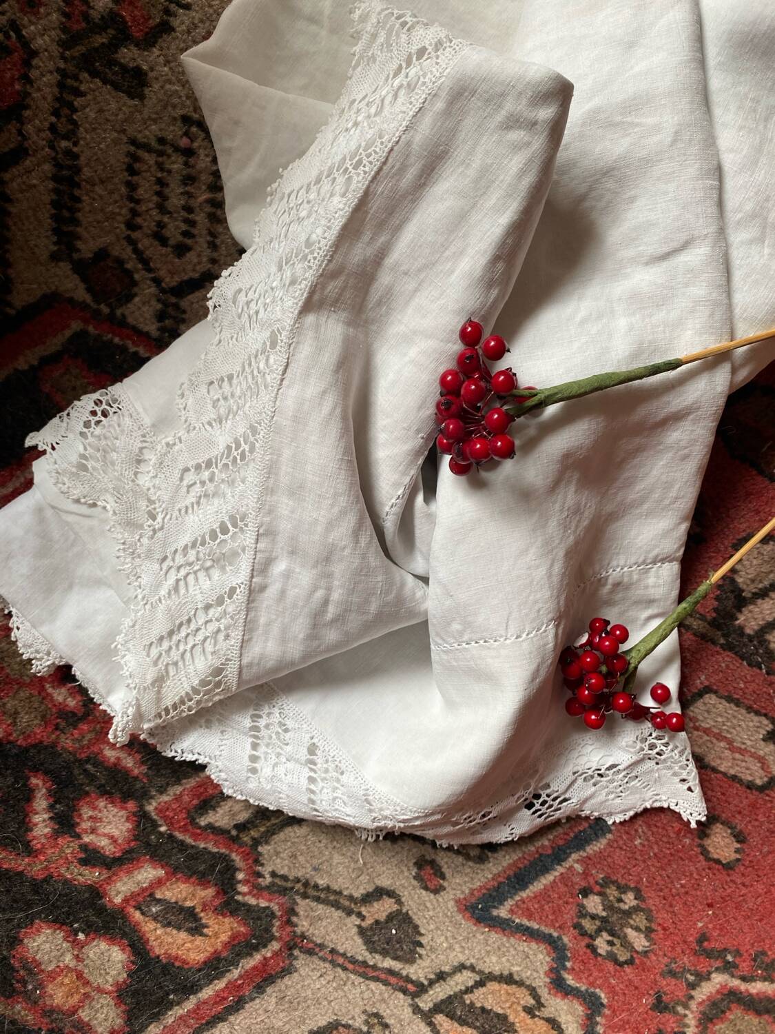 Monogram linen sheet, late 19th century.