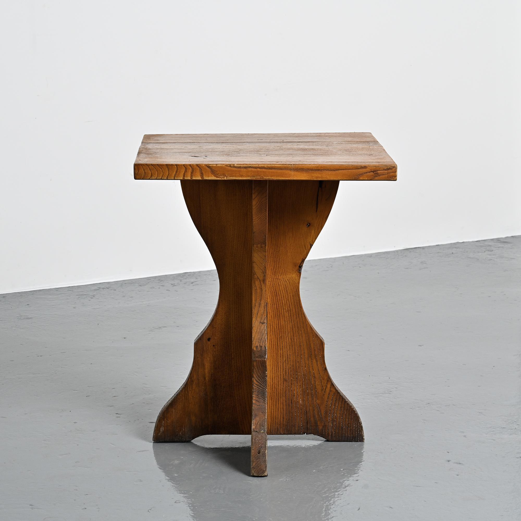 Pair of solid pine side tables, French Alps, circa 1970.