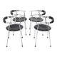 4 chaises en métal chromé et cuir noir, années 1980