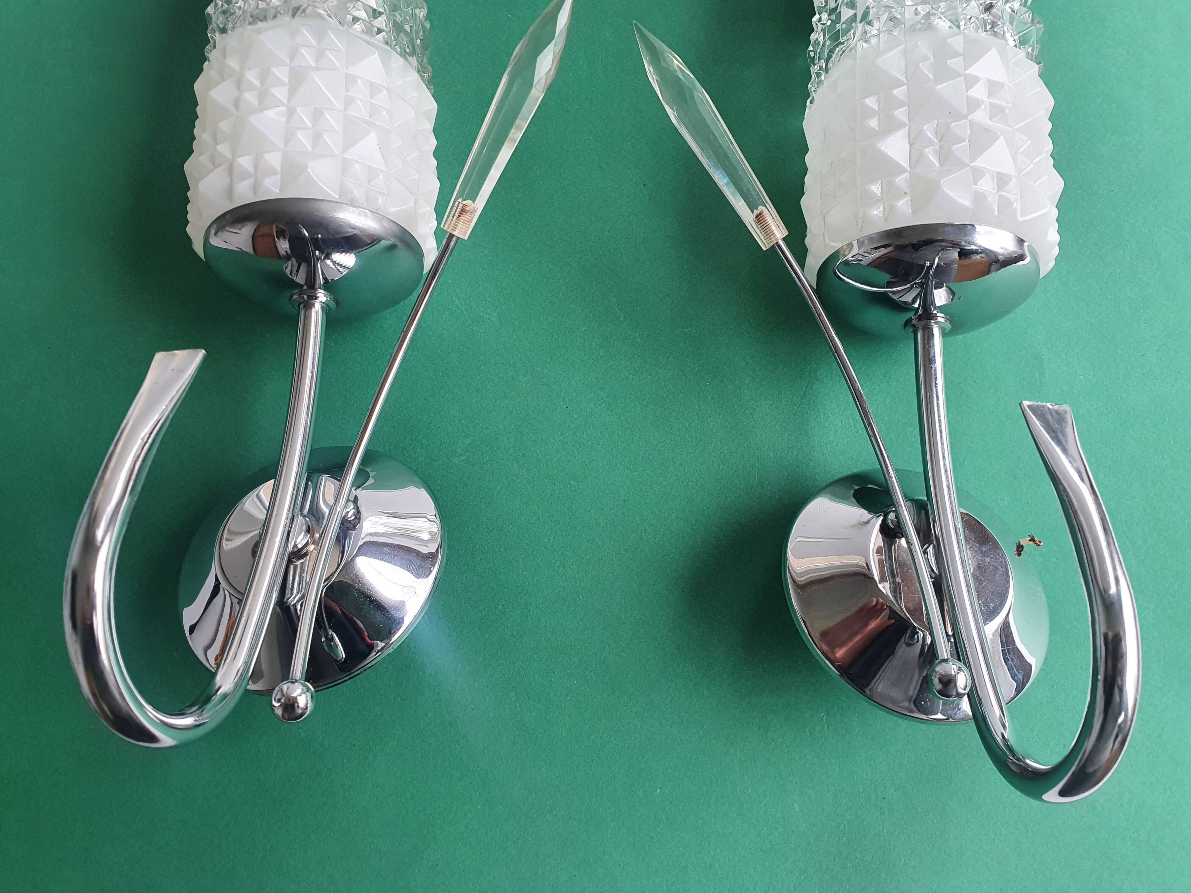 Pair of vintage tulip shaped globe chrome wall sconces