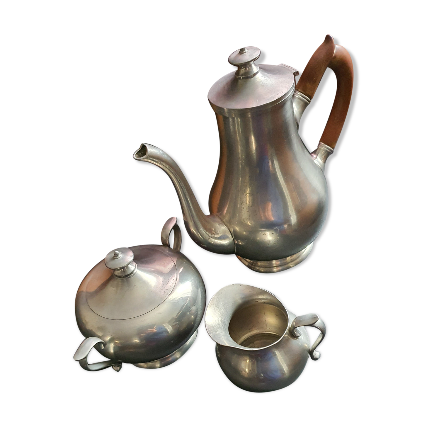 Service à Café En étain - 8 Tasses Avec Cuillères (occasion, Usure Superficielle)