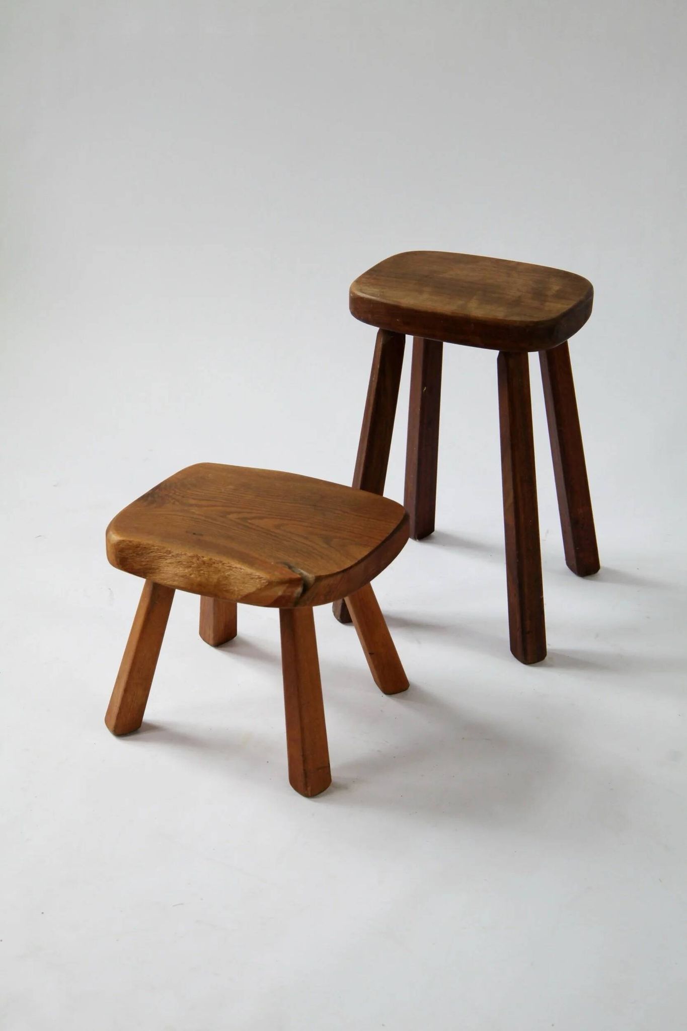 Set of two vintage handcrafted stools, Atelier André Smalle, Belgium.