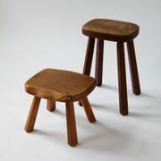 Set of two vintage handcrafted stools, Atelier André Smalle, Belgium.