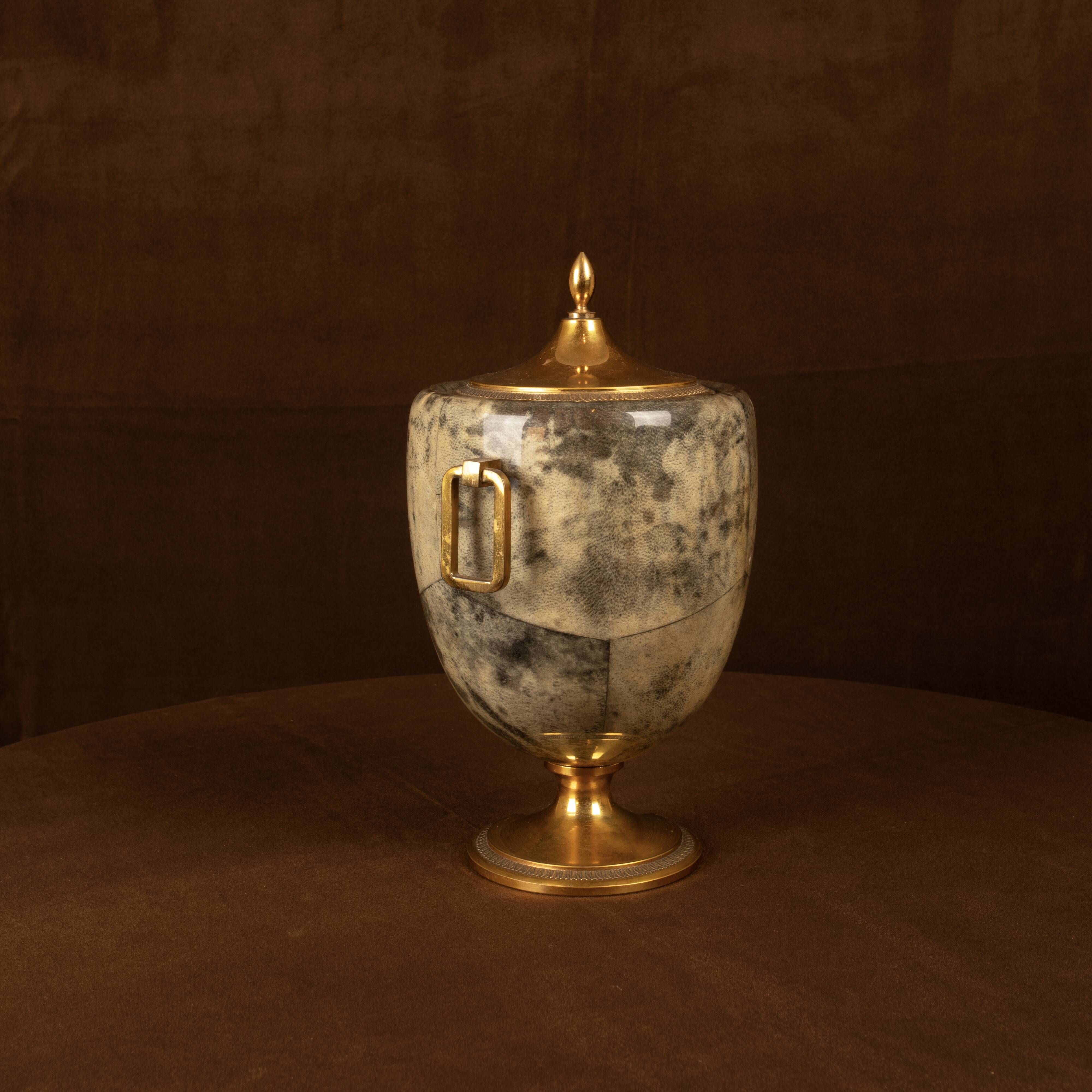 Macabo Grey Parchment & Brass Thermos Glacette, Cusano Milanino, Italy 1950