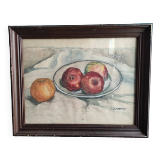 Vintage French still life in watercolour, signed Asquiedge