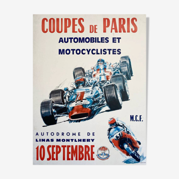 Affiche originale Coupes de Paris Automobile par M.C.F 1930 - Petit Format - On linen