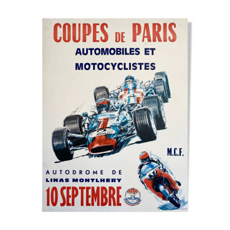 Affiche originale Coupes de Paris Automobile par M.C.F 1930 - Petit Format - On linen