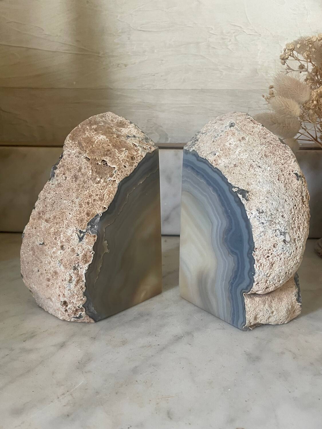 Paire de serre-livres en agate