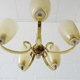 Five-armed chandelier made of brass and glass