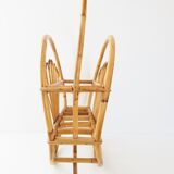 Magazine rack in rattan and bamboo 1960 vintage