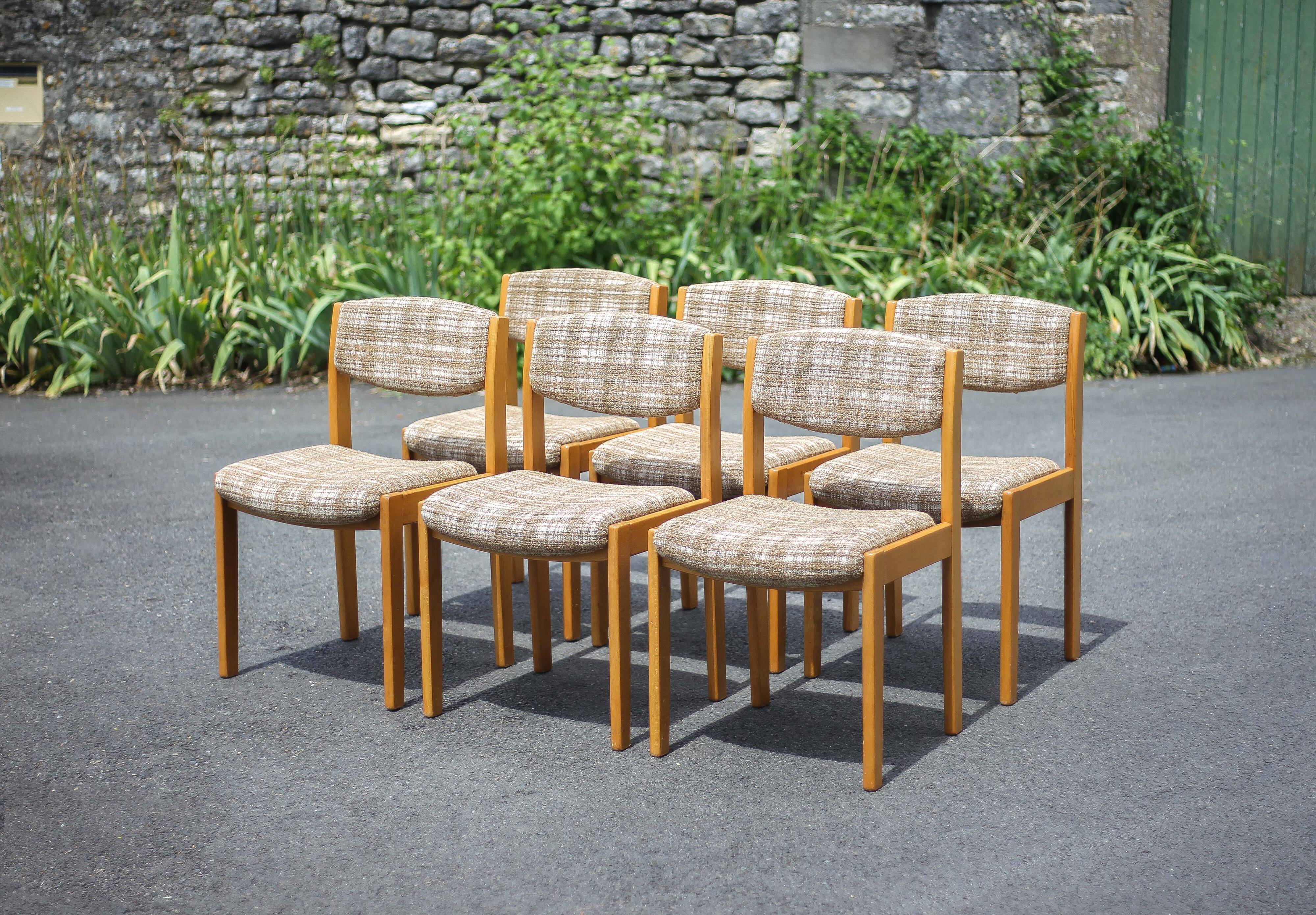 Dining room chairs X 6, vintage chair, vintage wood and fabric chair, series of chairs, decoration