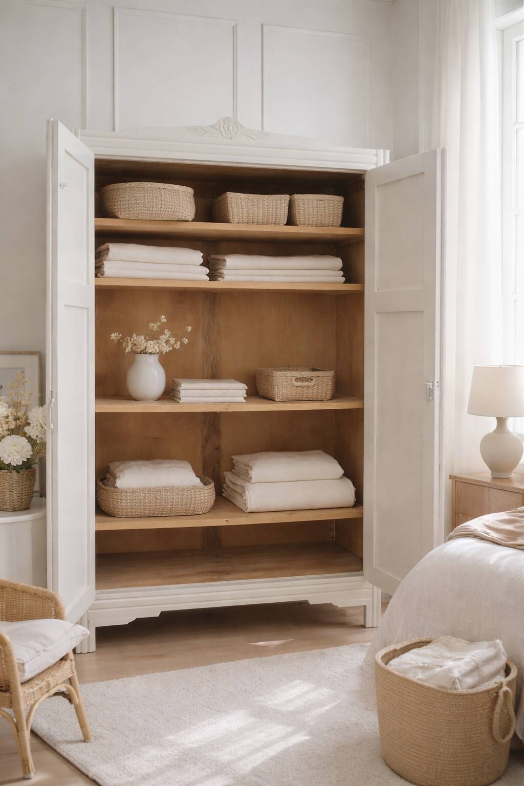 Re-enchanted Art Deco wardrobe in beige.