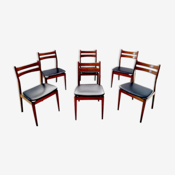 Suite of 6 chairs in beech and black skai