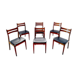 Suite of 6 chairs in beech and black skai