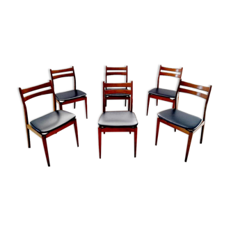 Suite of 6 chairs in beech and black skai