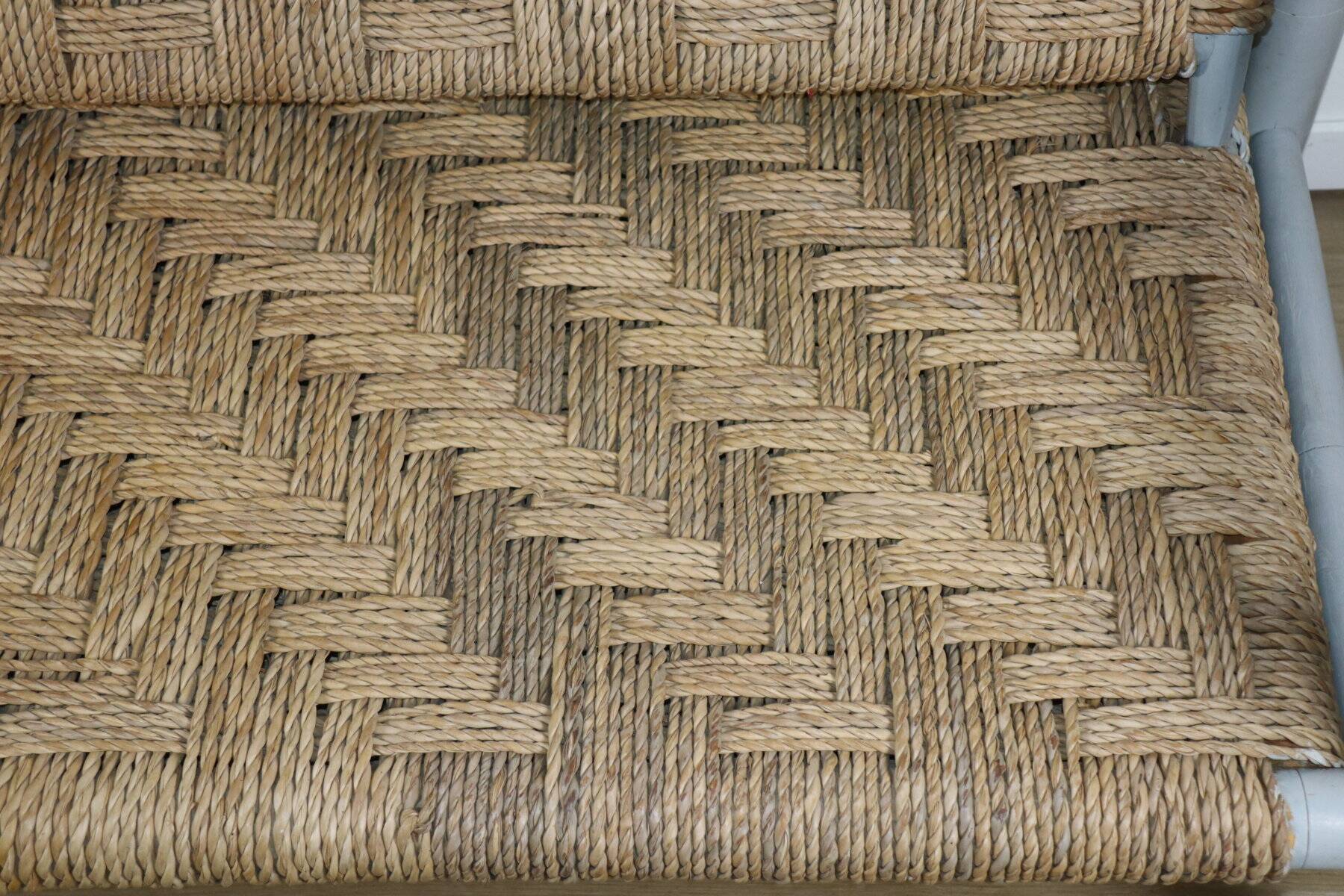 Vintage bench in braided rope and painted wood, 1950s-60s.