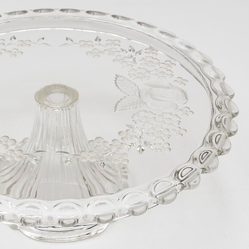 Pie dish on stand round servant in floral glass pattern D 30 cm ⋆ Brocante Chic