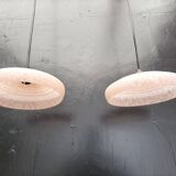 2 speckled pink opaline pendant lights