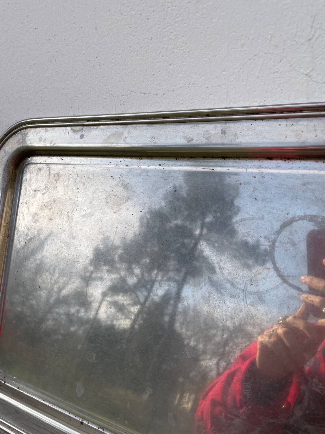 Rectangular silver metal tray