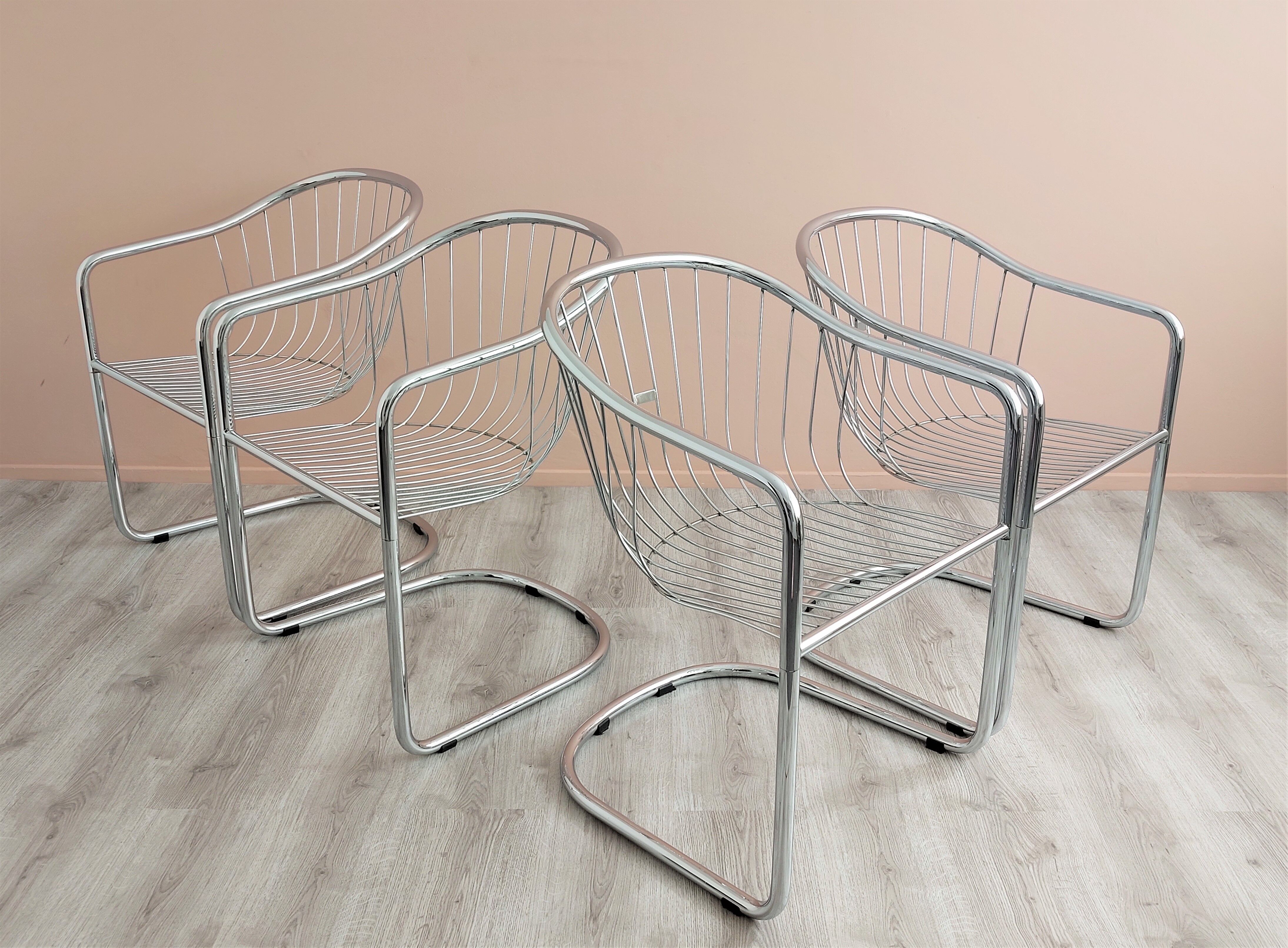 Chrome wire dining chairs by gastone rinaldi, 1970's.