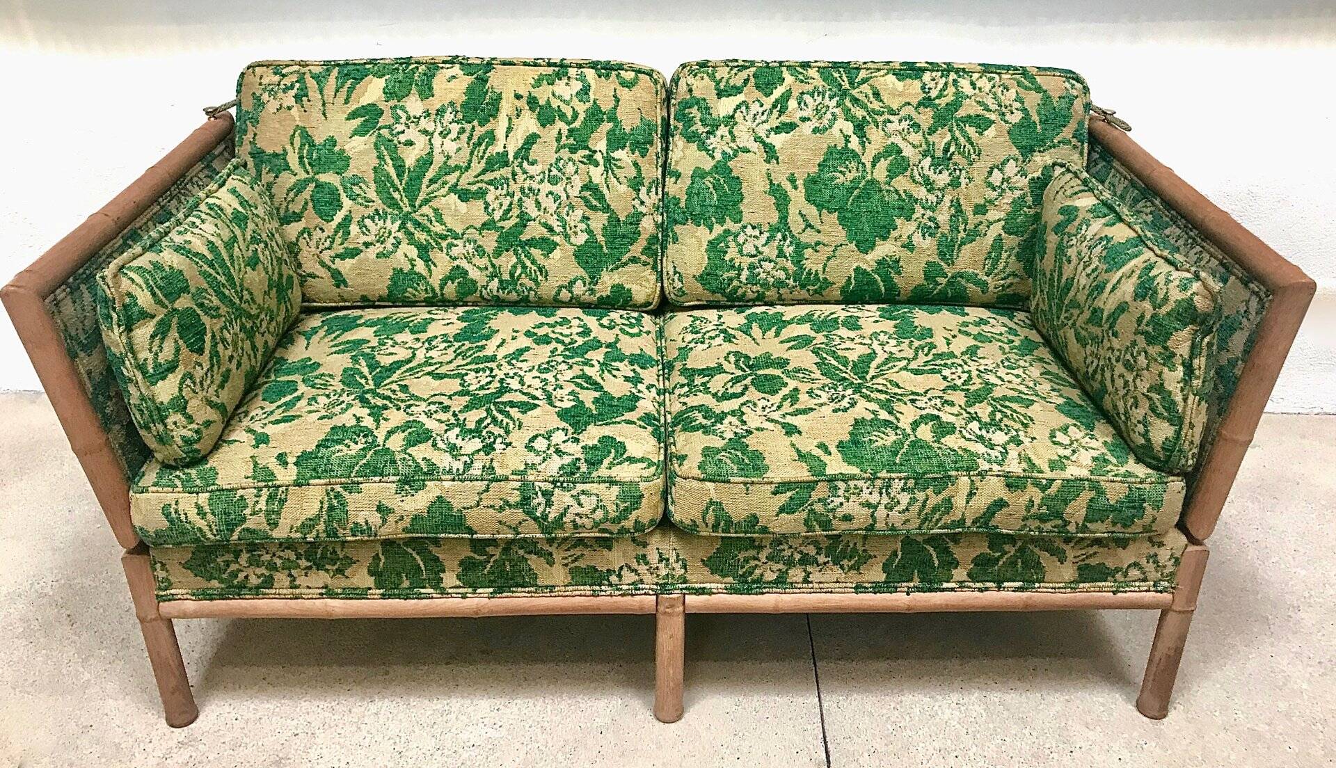 Convertible Two-Seater Sofa / Daybed in Bamboo Style, France 1960s