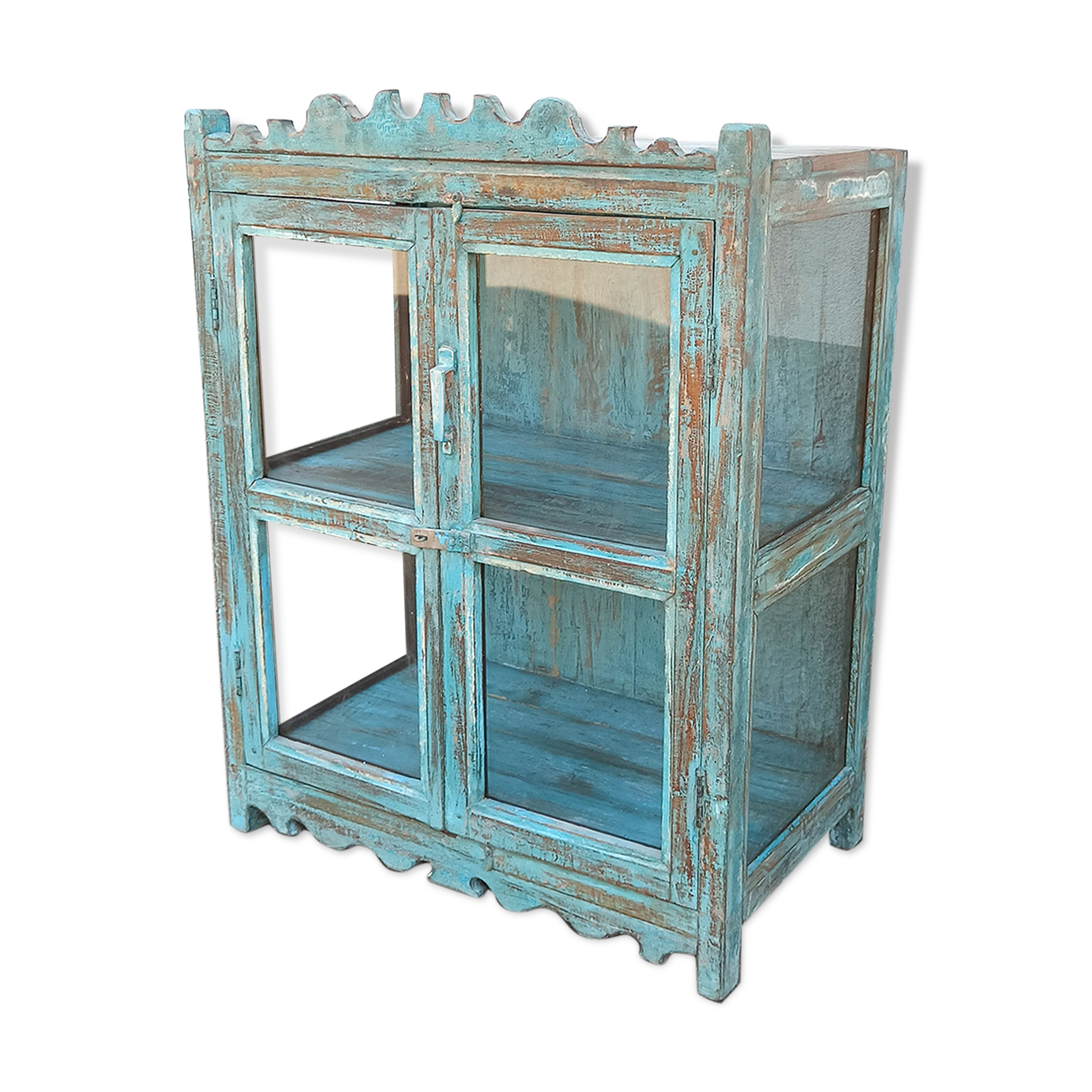 Blue wooden showcase